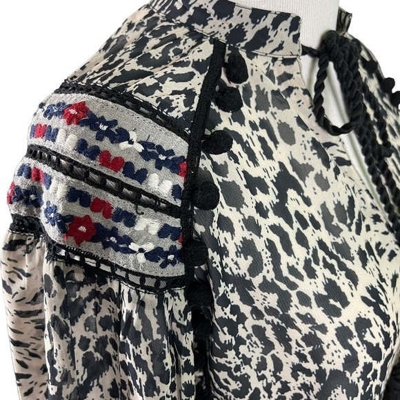Anthropologie Bohemian Indian Rina Dhaka Peasant Blouse Leopard Embroidered XS - Picture 13 of 17